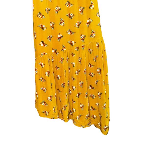 Boden Amee Midi Dress Asymmetrical Ruffle Floral Womens Sz 4 Cottagecore Mustard - Picture 3 of 13